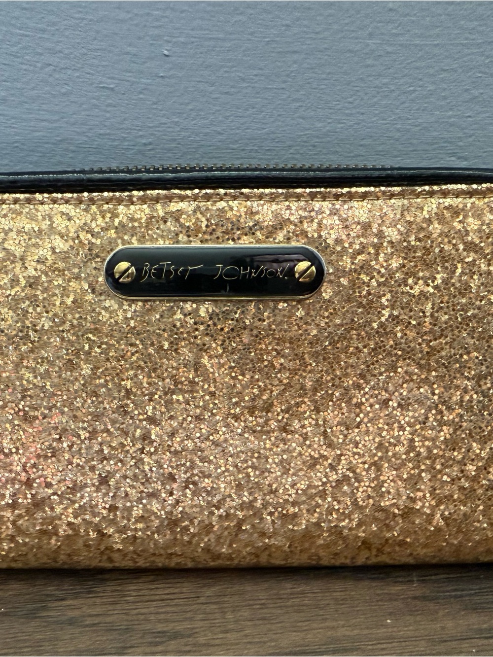 Betsey Johnson Gold Glitter Cosmetic Pouch